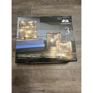 Evergreen Led Glass Cube Towers Gold Crackle Finish Hand-Blown Set Of 3 Decor